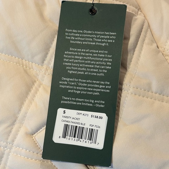 Glyder NWT Varsity Jacket Oatmilk/Washed Blue Women’s Size S - Picture 7 of 10